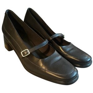 ROCKPORT Womens Black Leather Mary JaneChunky Block Heel Pumps. Size 8.5. EUC